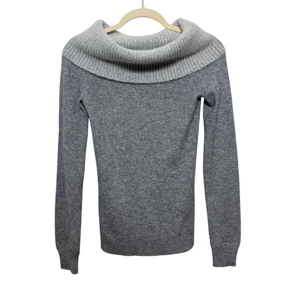 Theory Cashmere Off Shoulder Foldover Grey Sweater Women’s Sz. P - Picture 2 of 4